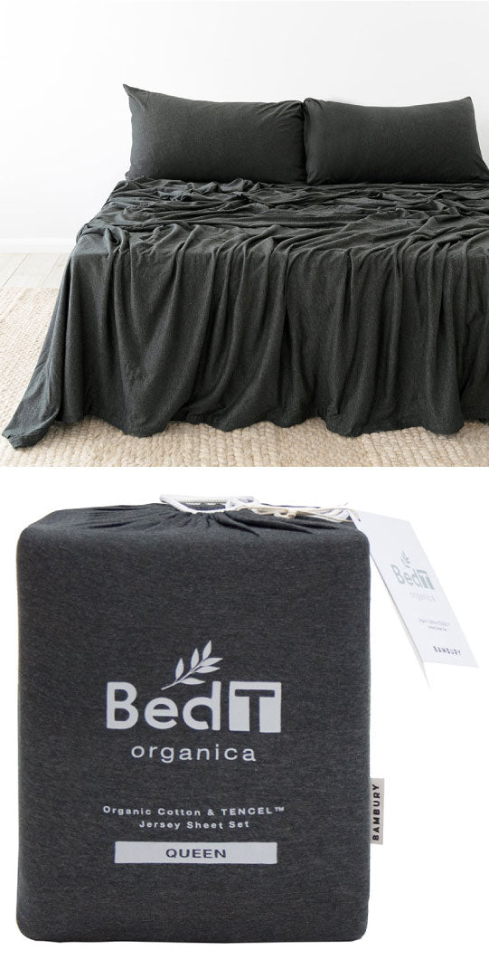 BedT Organica Jersey Cotton-Blend Sheet Set Charcoal Queen