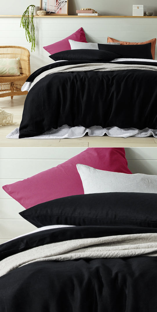 Black Linen Quilt Cover Set by Accessorize – Cottonbox Pty Ltd