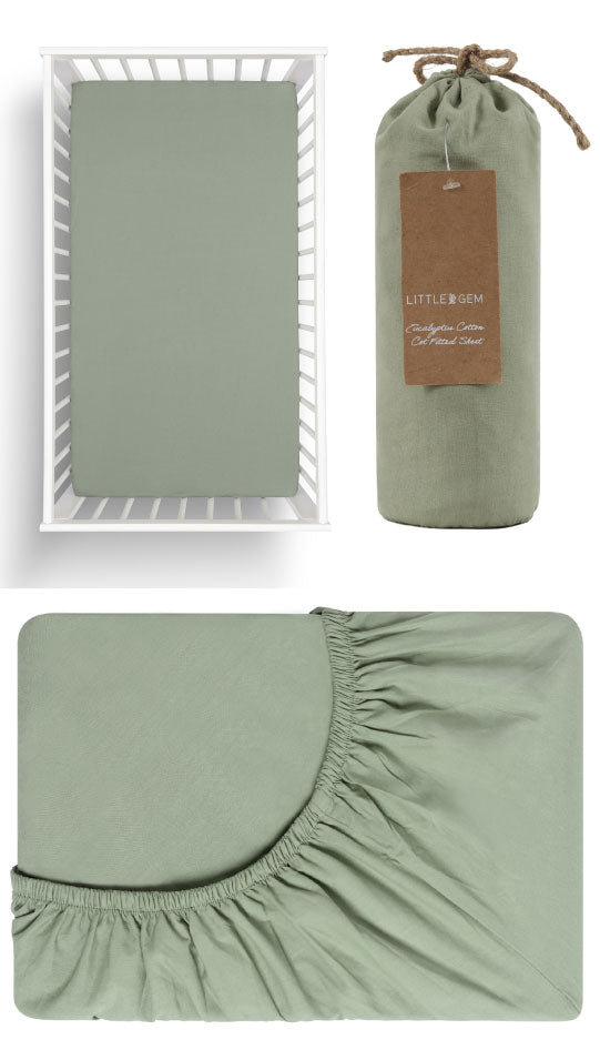 Eucalyptus Cotton Sage Cot Fitted Sheet by Little Gem Cottonbox Pty Ltd