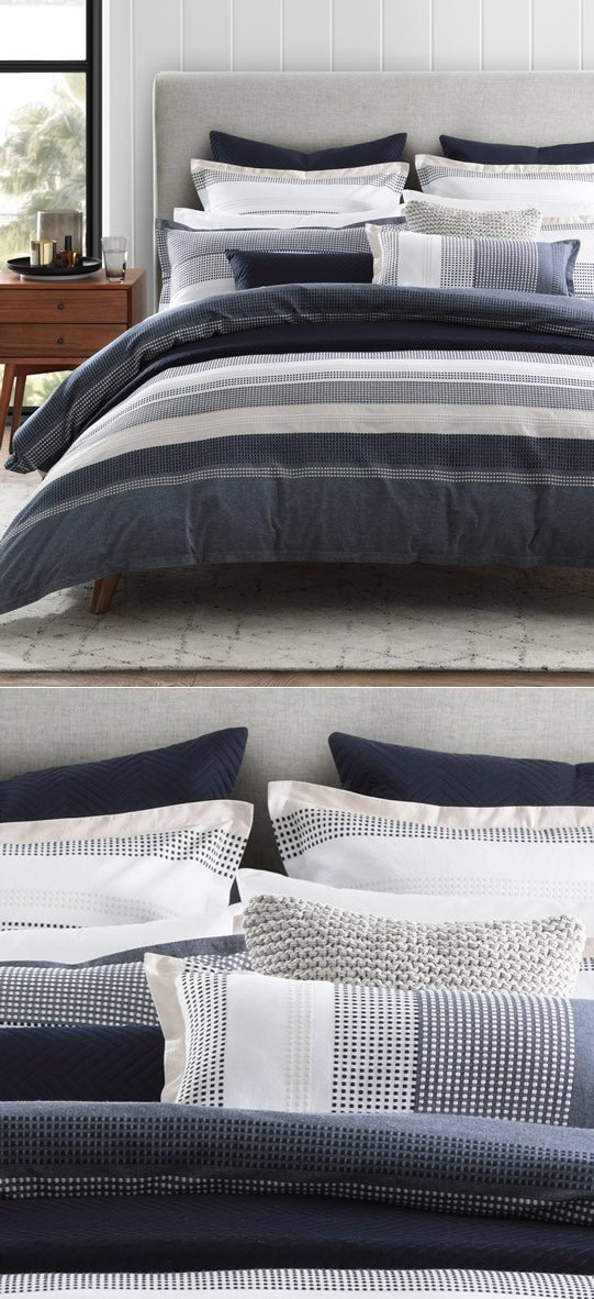 Avoca Navy Quilt Cover Set by Private collection Cottonbox Pty Ltd
