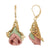 Hanging Porcelain Rose Filigree Drop Earrings 14K Gold Dipped by 1928 Jewelry