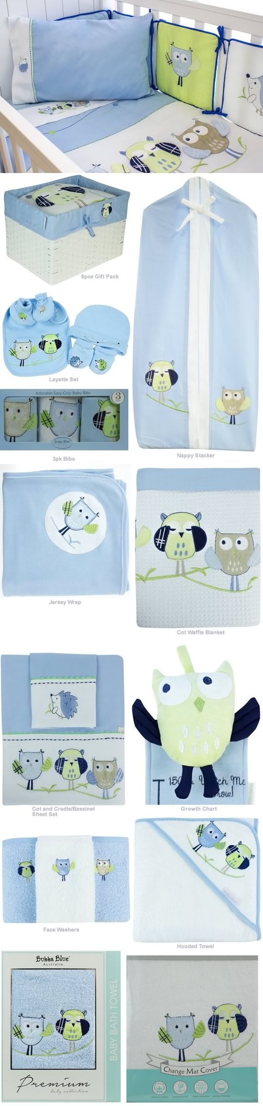 Baby Owl Boy Cot Bumper by Bubba Blue Cottonbox Pty Ltd