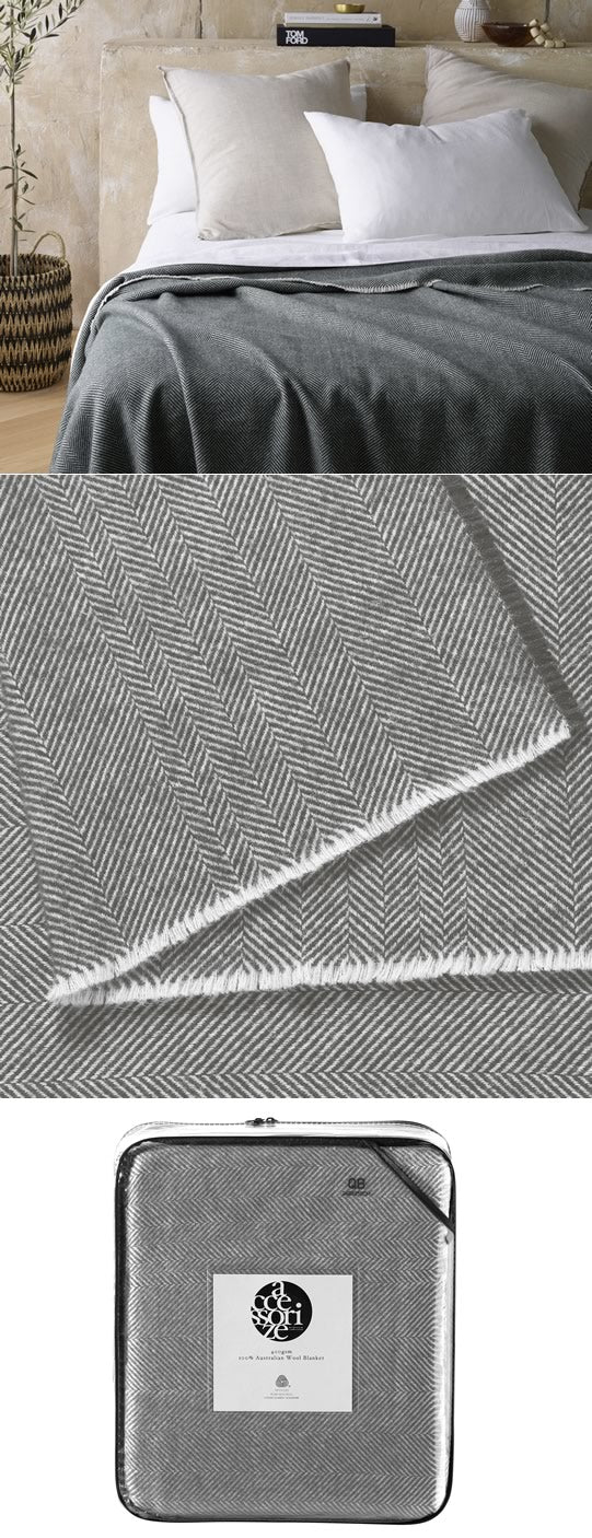Herringbone Grey Wool Blanket by Accessorize – Cottonbox Pty Ltd
