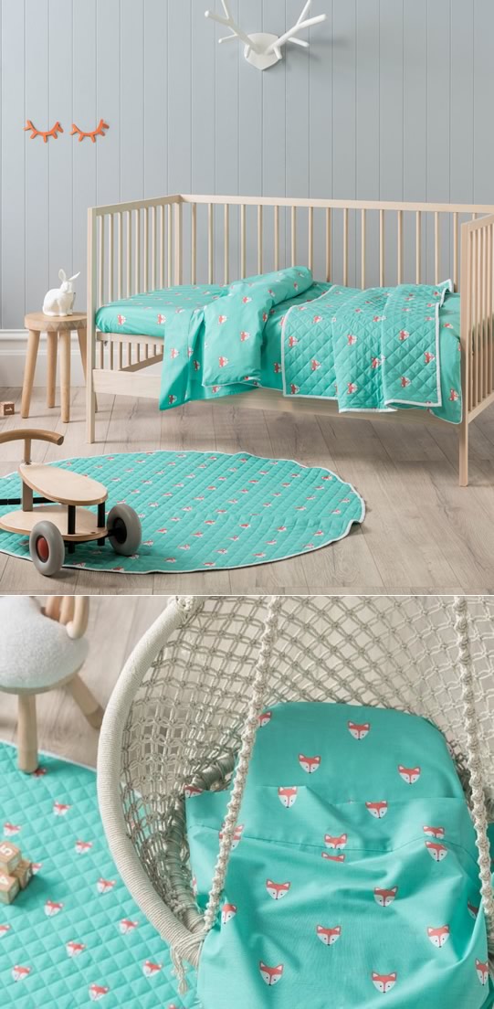 Foxy Teal Cot Quilt Cover by Hiccups Cottonbox Pty Ltd