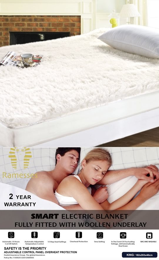 Electric Blanket Smart Fitted With Wool Underlay by Kingtex – Cottonbox Pty  Ltd