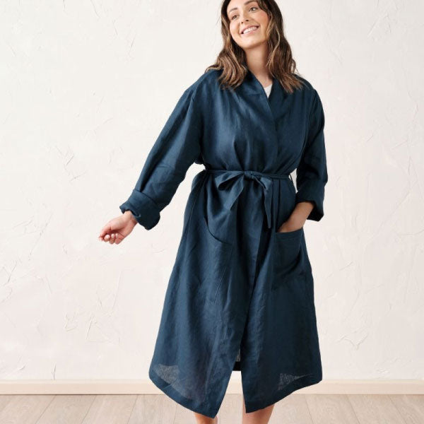 Short Robe Navy Nimes Navy Short And Long Robes by Linen House – Cottonbox Pty Ltd