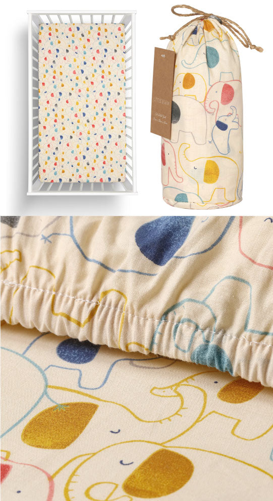 Organic Cotton Elephant Cot Fitted Sheet by Little Gem Cottonbox Pty Ltd