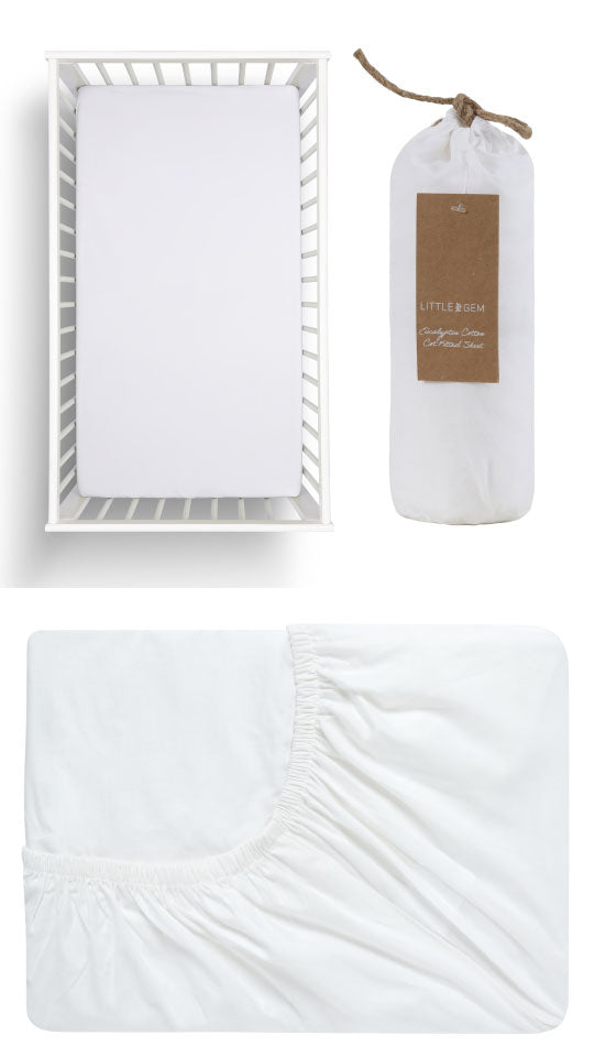 Eucalyptus Cotton White Cot Fitted Sheet by Little Gem Cottonbox Pty Ltd