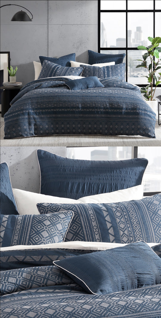 Orlando Indigo Quilt Cover Set by Logan & Mason Cottonbox Pty Ltd