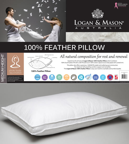 100% Feather Pillow by Logan & Mason – Cottonbox Pty Ltd