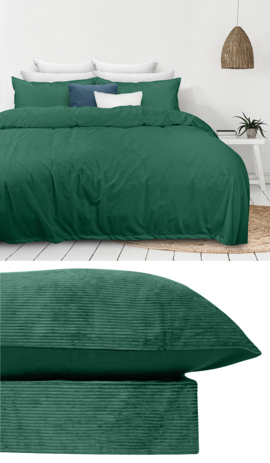 Corduroy Rib Forest Green Quilt Cover Set by Odyssey Living Cottonbox