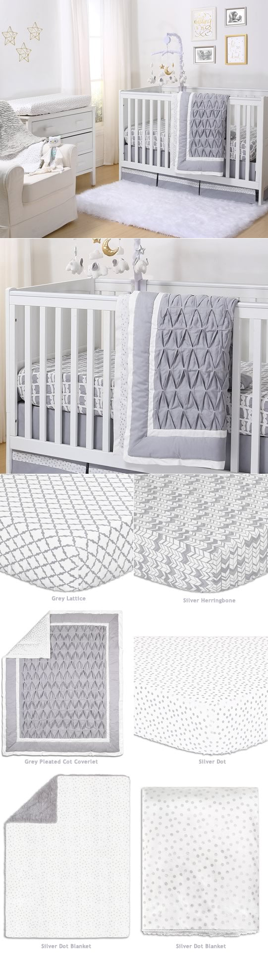 Grey Pleated Cot Coverlet by Peanut Shell Cottonbox Pty Ltd