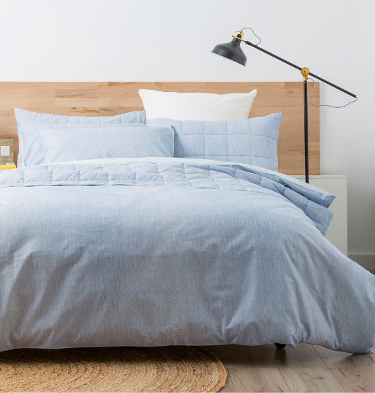 Chambray French Blue Quilt Cover Set by Renee Taylor Cottonbox Pty Ltd