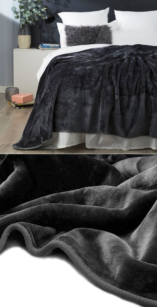 Heavy Weight Mink Blanket Charcoal by Renee Taylor Cottonbox Pty Ltd