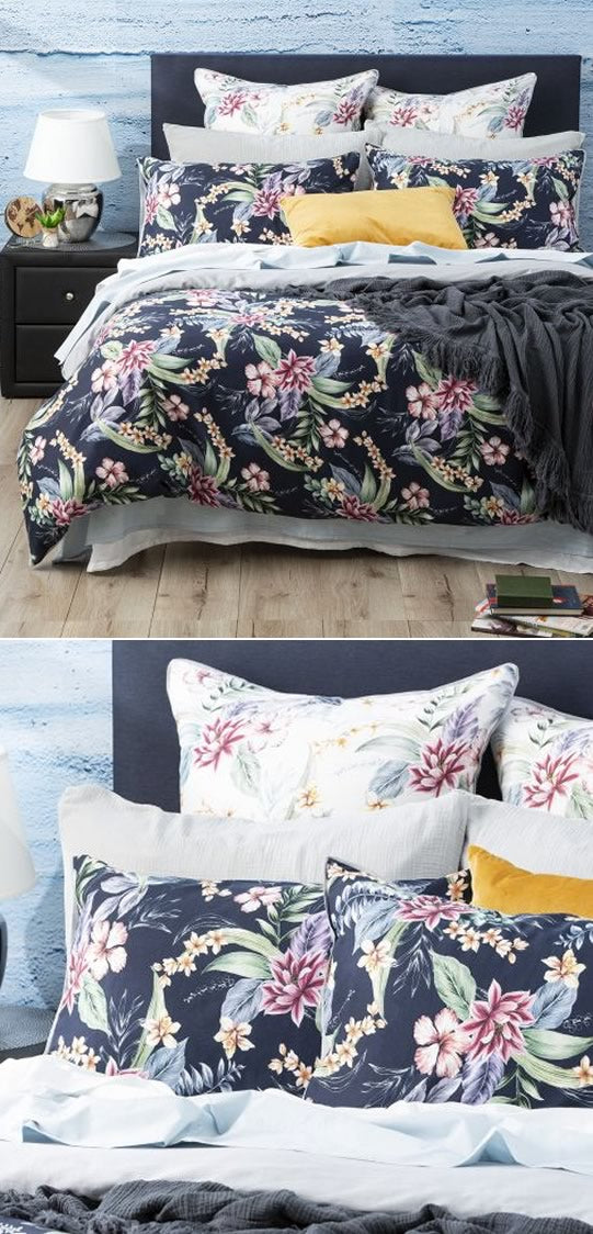 300 TC Waratah Cotton Reversible Midnight European Pillowcase by Renee Taylor