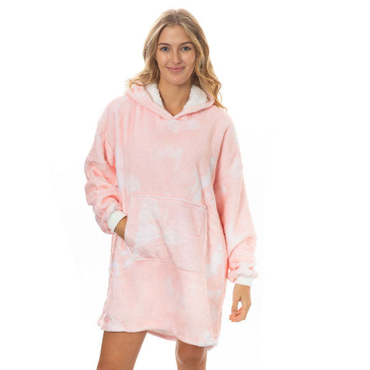 Snug Peach Print Hoodie Nightwear Reversible Fleece by Royal - Main Image