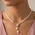Porcelain Rose And 3mm Faux Pearl Strand Drop Pendant Necklace